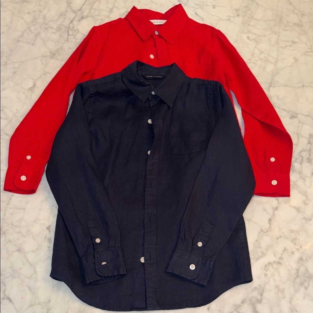 Janie and Jack Red & Navy The Linen Button-Down Shirt Bundle 6Y
